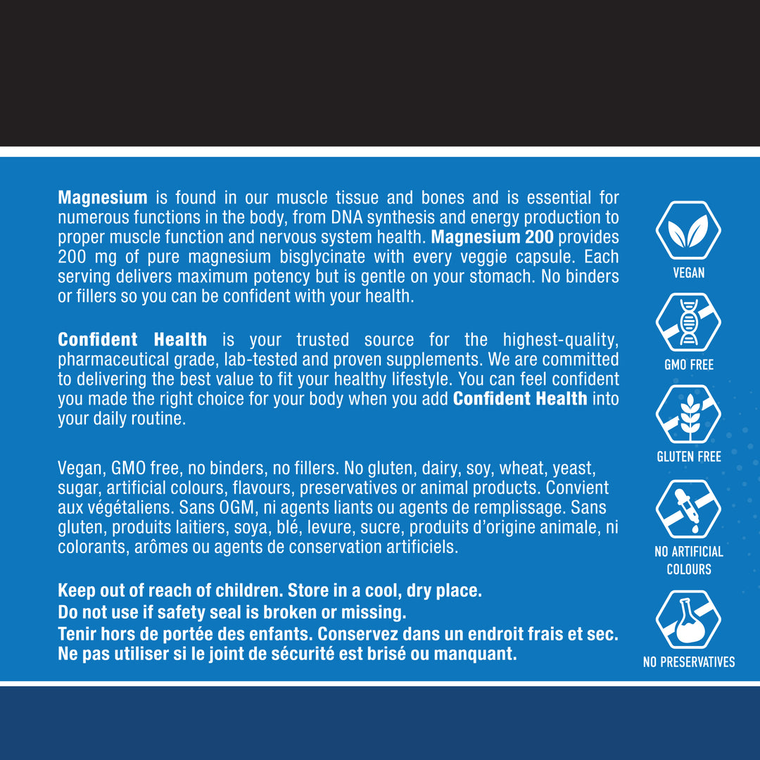 Magnesium Bisglycinate 200 (120, 240 ct) – Confident Health
