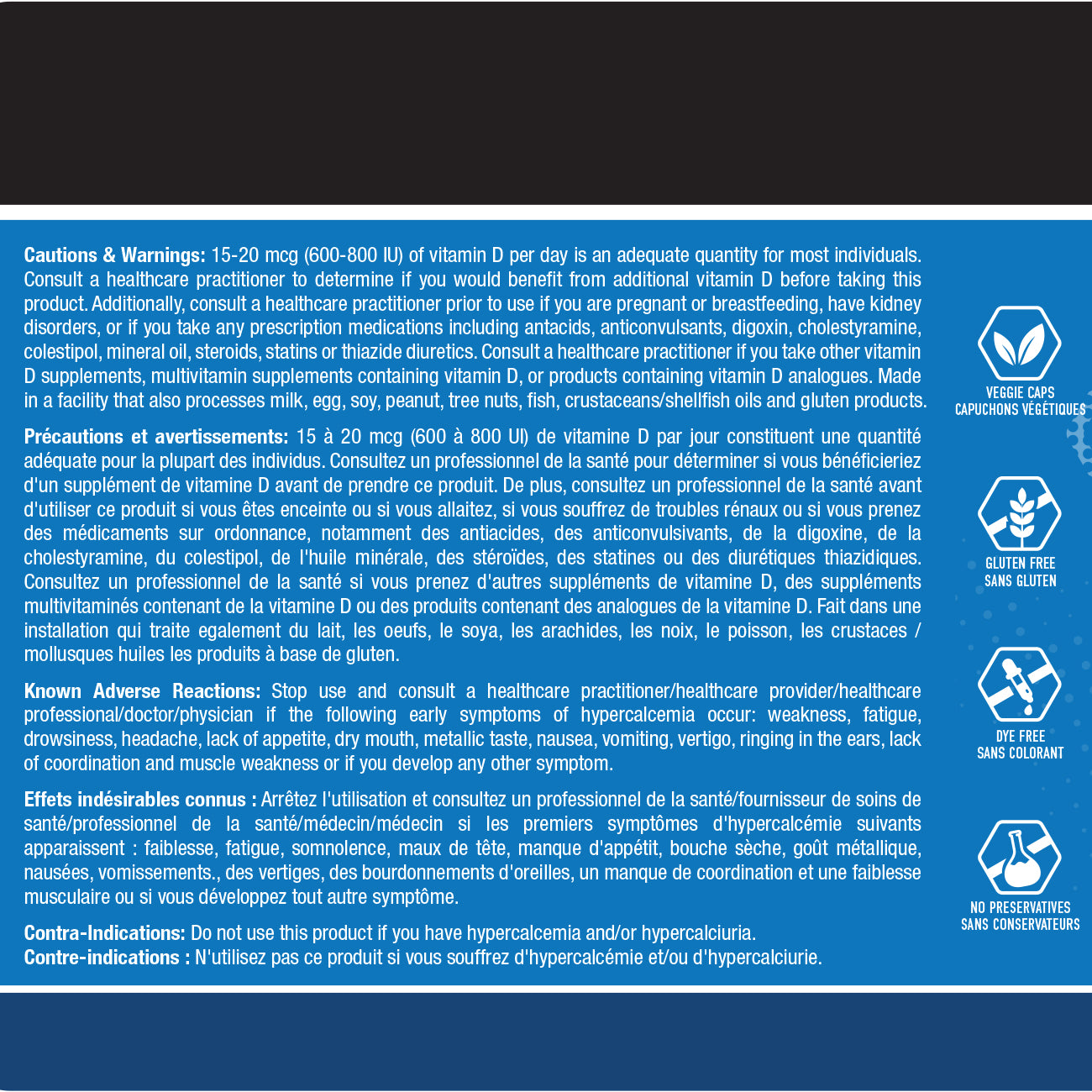 vitamin d label, warnings panel