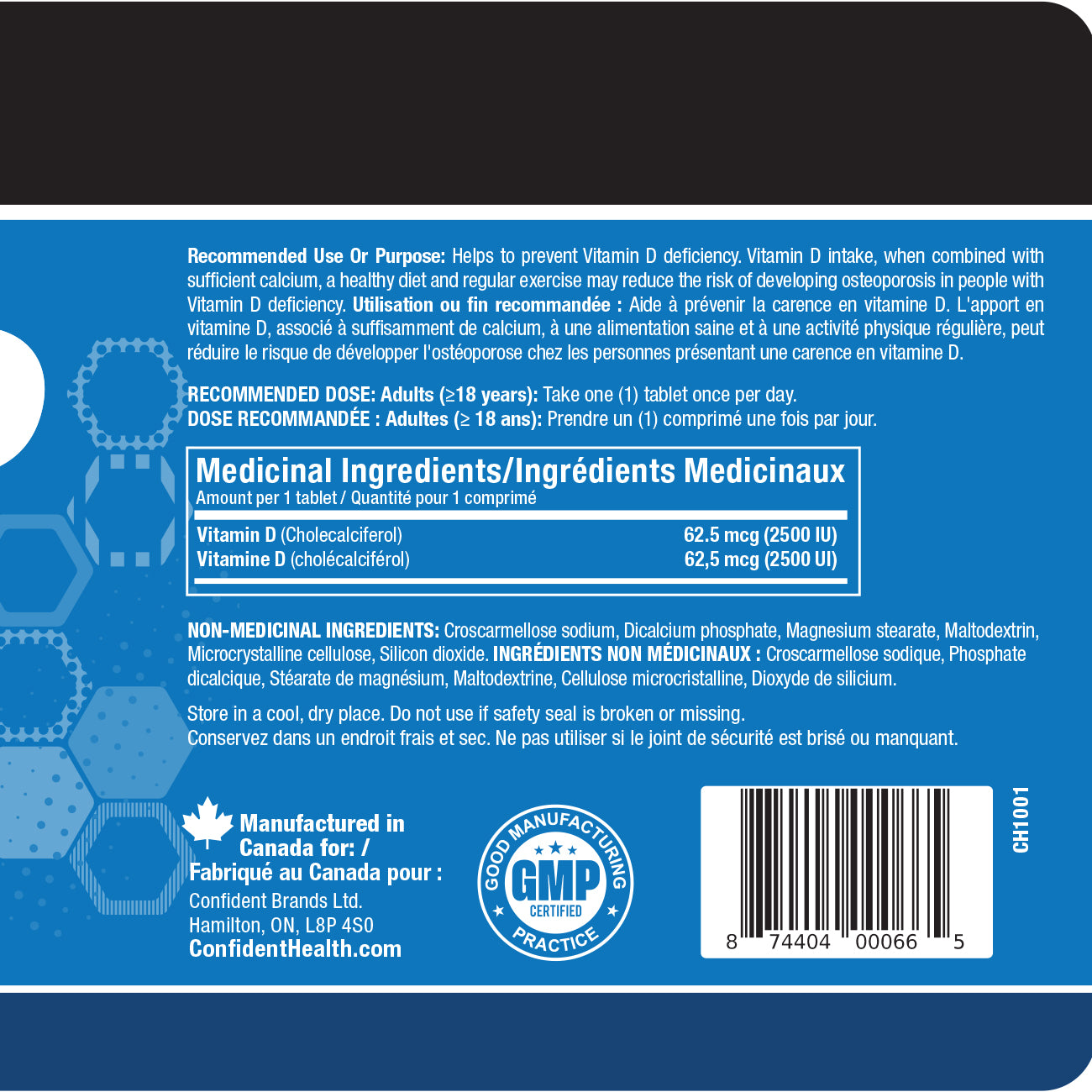 vitamin d label, recommended use and dose panels