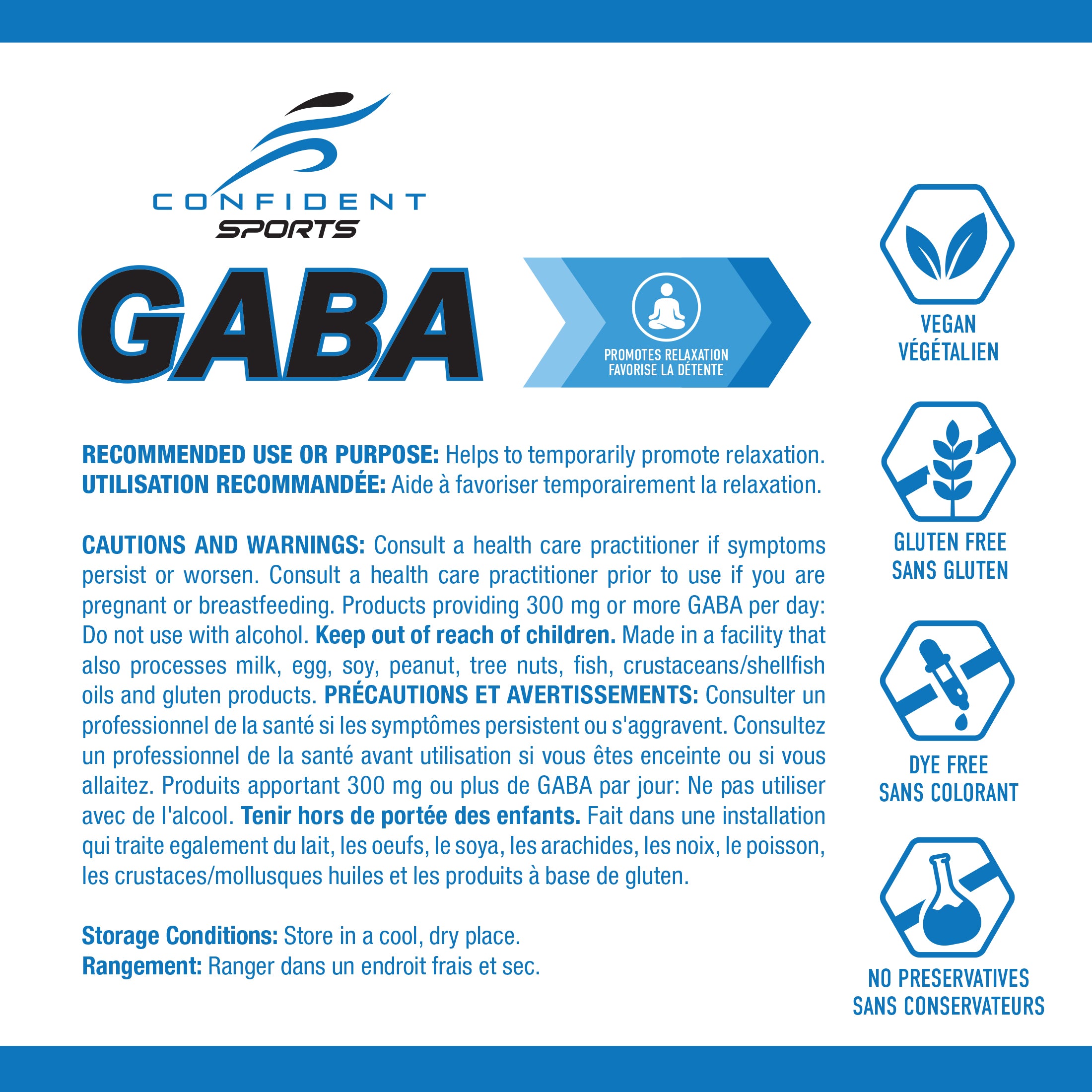 Left panel of GABA label showing cautions and warnings
