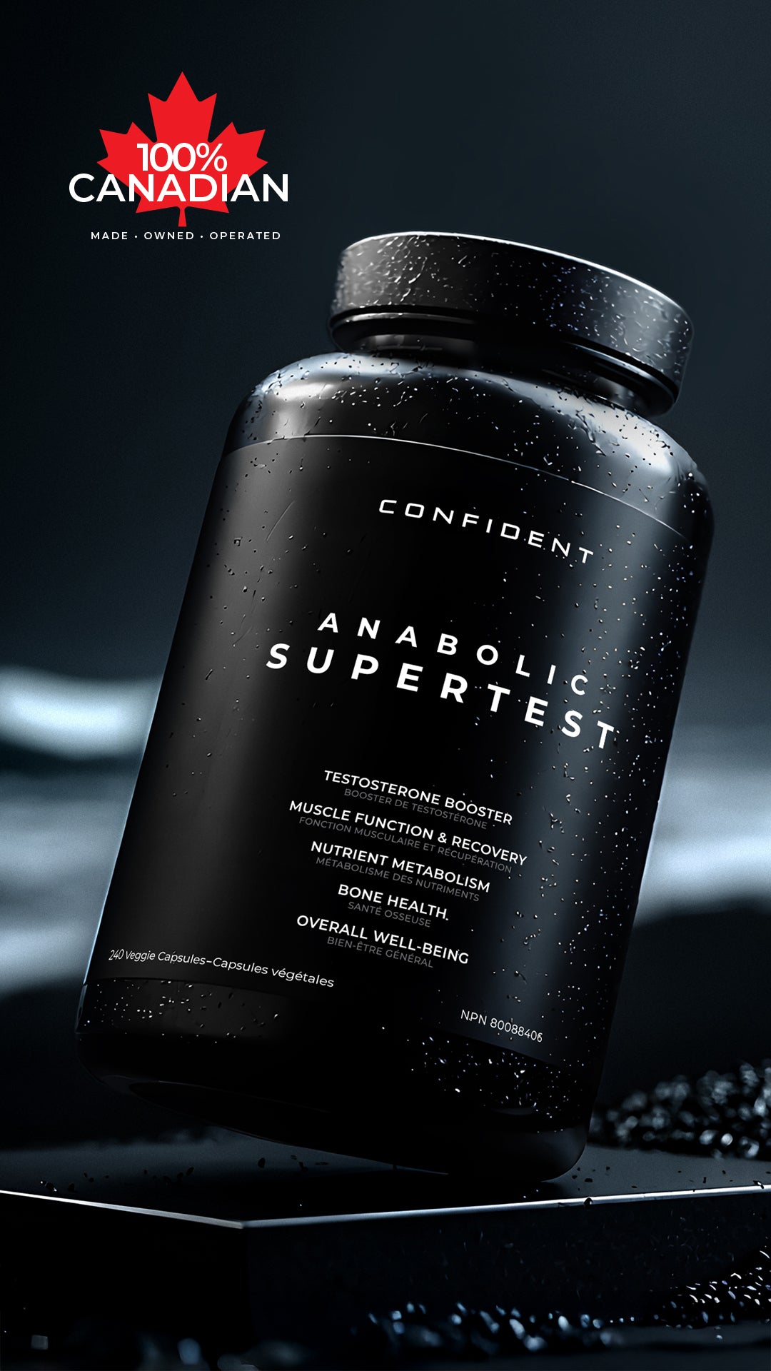 anabolic supertest on a black soil beach at night