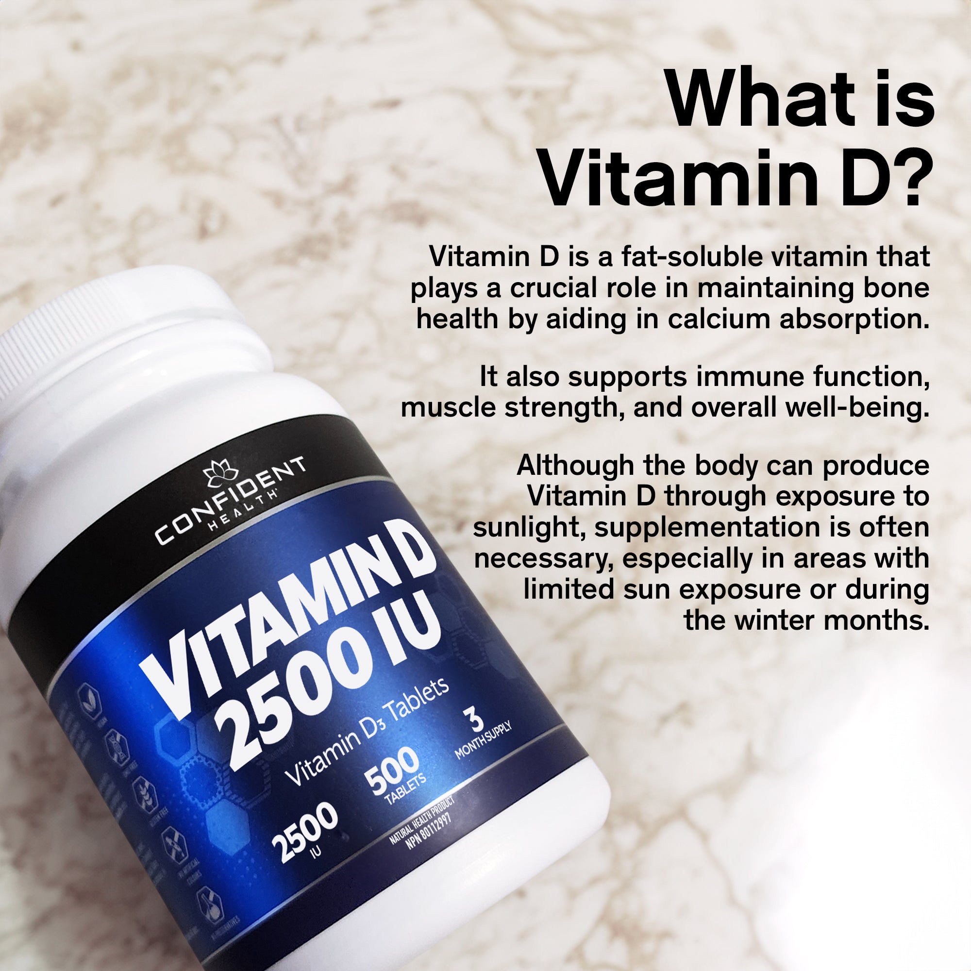 vitamin d bottle, text overlay: what is vitamin d?